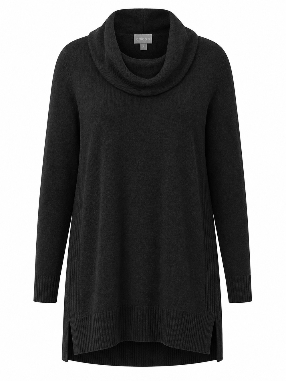 CHICO'S | Black Cashmere Blend Cowl Neck Longline Tunic Sweater | XL 16 18